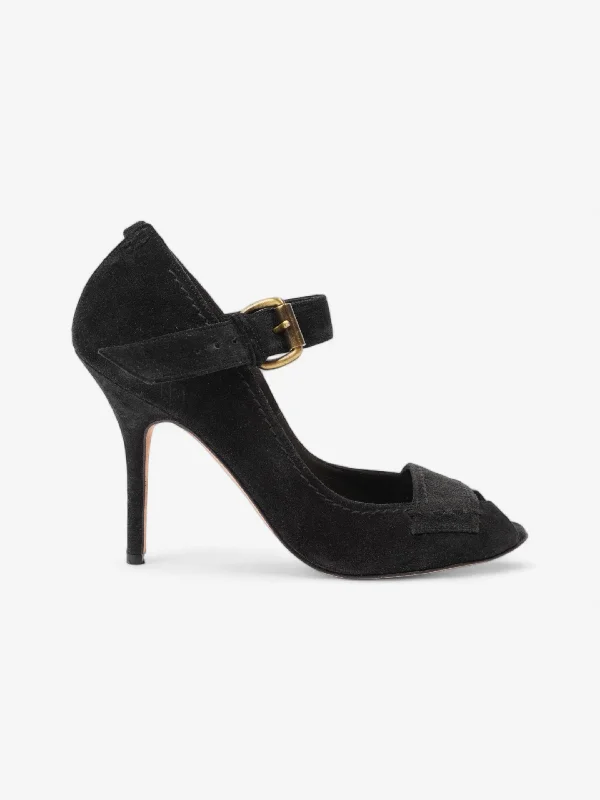 Manolo Blahnik Peep-Toe Mary-Jane Heels 80mm Black Suede EU 39.5 UK 6.5