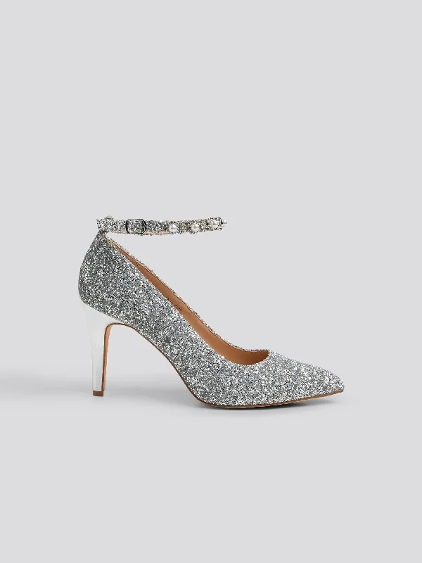 Yessica Wide Width Ankle Strap Glitter Heels