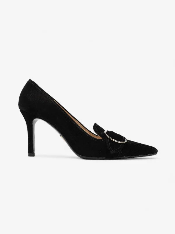 Prada Buckled Square Point Pump 80 Black Suede EU 38.5 UK 5.5