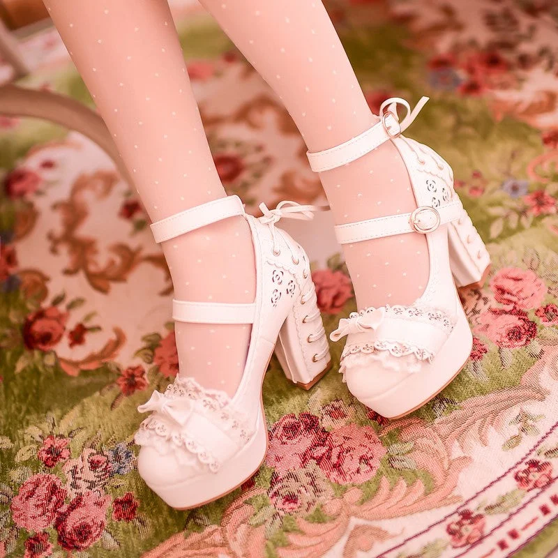 White/Pink/Apricot Elegant Lace High-heel Shoes AD11608