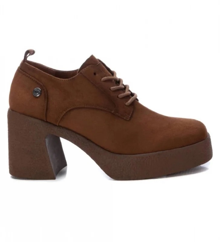 Women's Heeled Oxfords In Camel