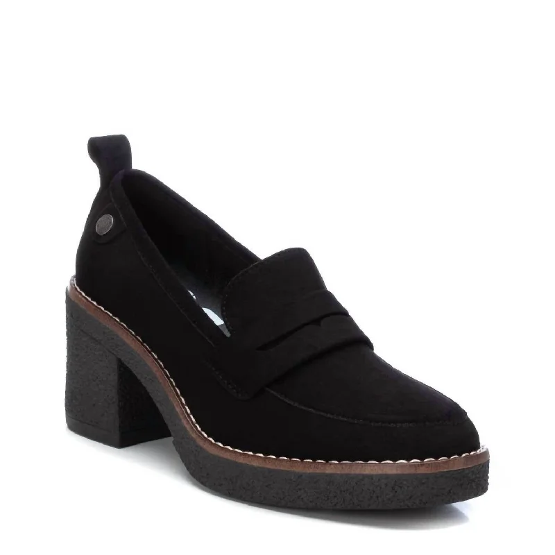 Women's Heeled Suede Moccasins In Black