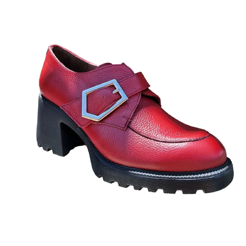 Women's Lug Heeled Loafers In Wild Ruby