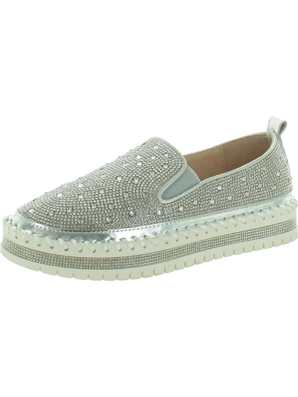 Womens Rhinestone Slip On Loafers