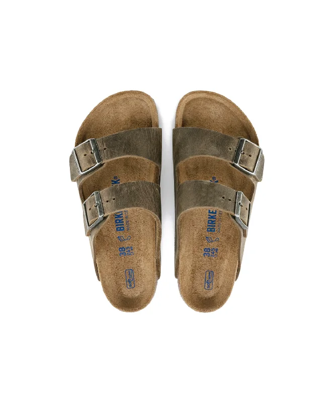 Birkenstock Arizona Oiled Leather Faded Khaki Soft Footbed Sandals