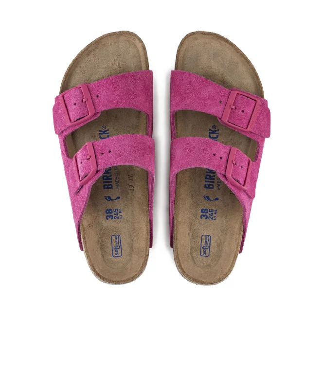 Birkenstock Arizona Suede Leather Fuchsia Tulip Soft Footbed Sandals