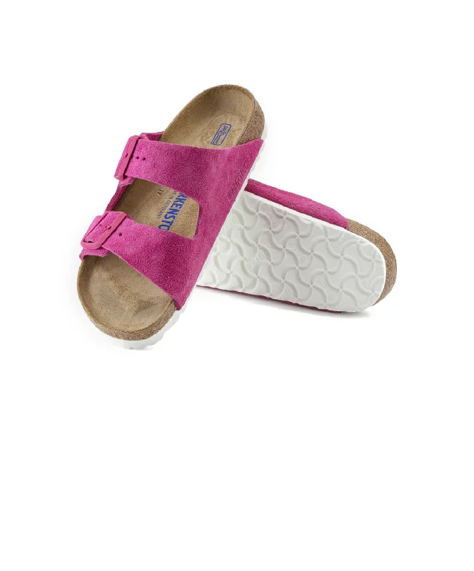 Birkenstock Arizona Suede Leather Fuchsia Tulip Soft Footbed Sandals