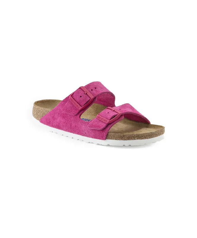 Birkenstock Arizona Suede Leather Fuchsia Tulip Soft Footbed Sandals