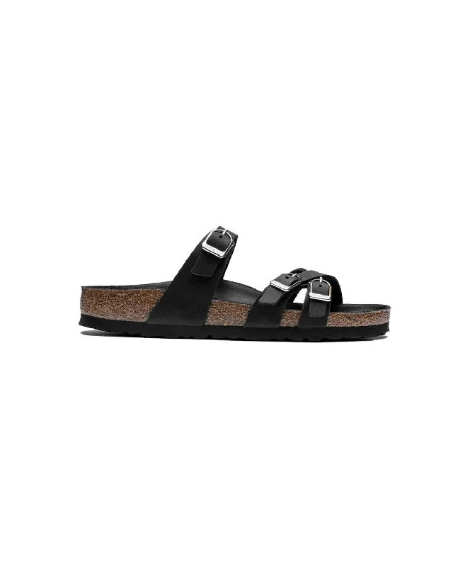 Birkenstock Franca Big Buckle Oiled Leather Black Sandals