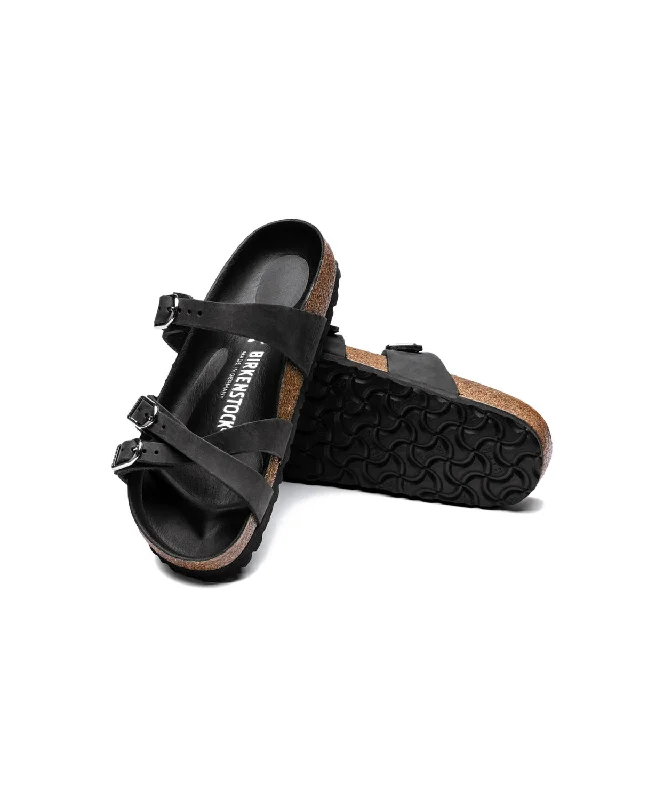 Birkenstock Franca Big Buckle Oiled Leather Black Sandals