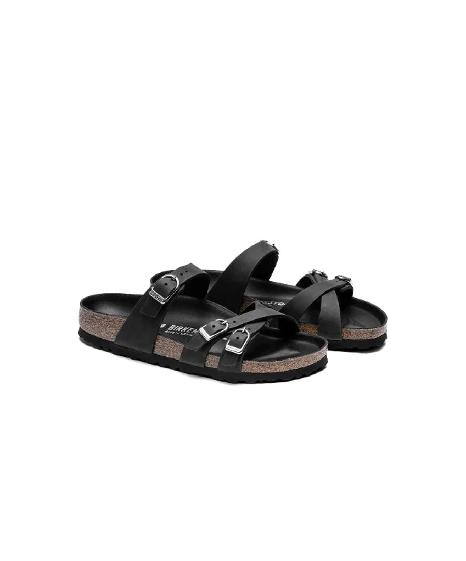 Birkenstock Franca Big Buckle Oiled Leather Black Sandals