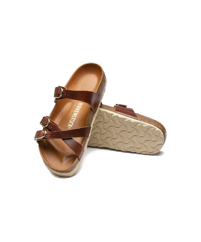 Birkenstock Franca Big Buckle Oiled Leather Cognac Sandals