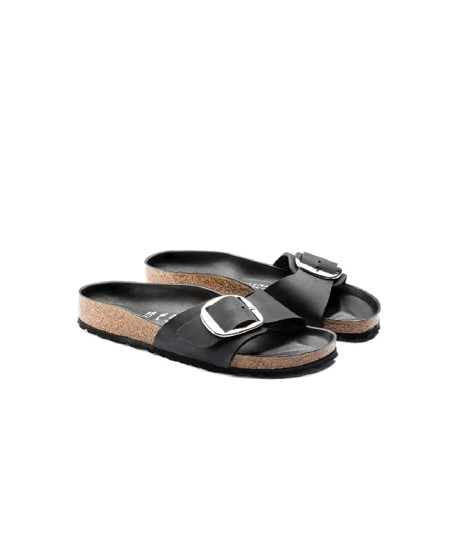 Birkenstock Madrid Big Buckle Oiled Leather Black Sandals