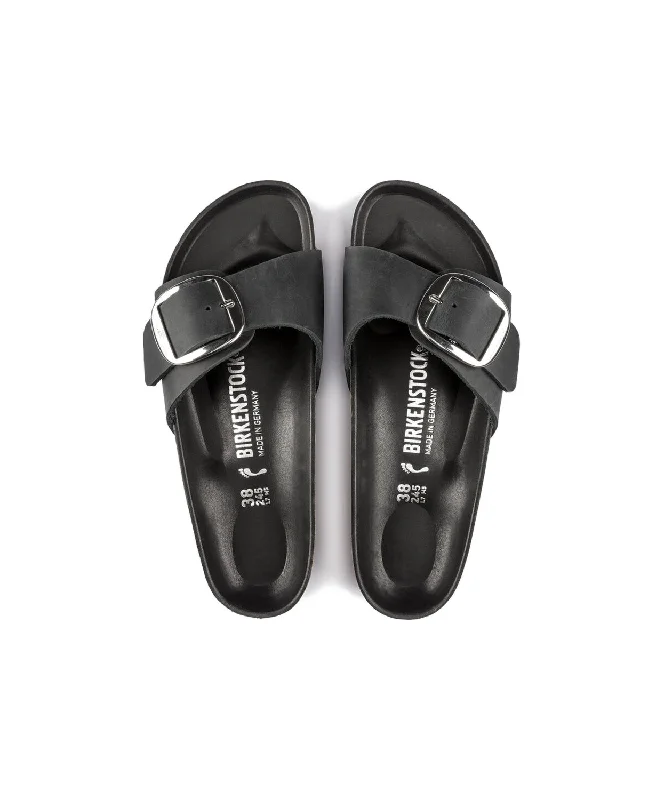 Birkenstock Madrid Big Buckle Oiled Leather Black Sandals