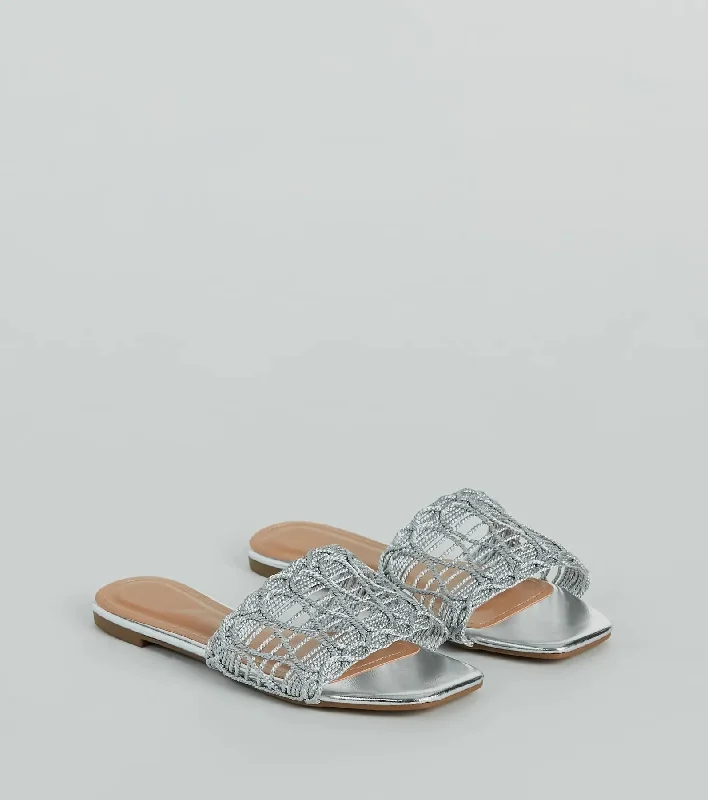 Glam Sheen Metallic Woven Faux Leather Sandals