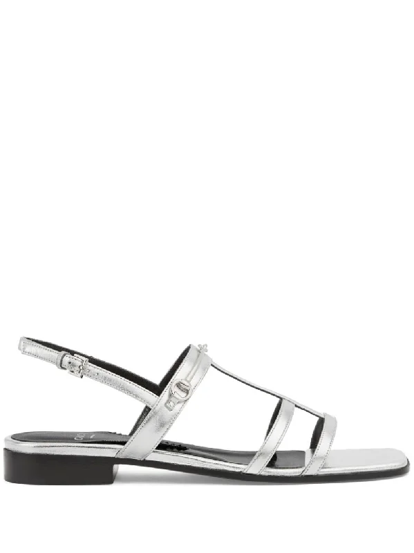 GUCCI Elegant Silver Leather Flat Sandals