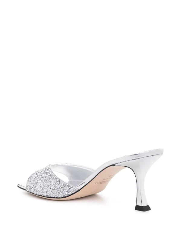 JIMMY CHOO Skye Glittered Leather Sandals with Sculpted Heel 70mm