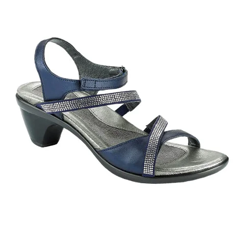 Naot Innovate Heeled Sandal (Women) - Polar Sea Leather/Navy/Clear Rhinestones