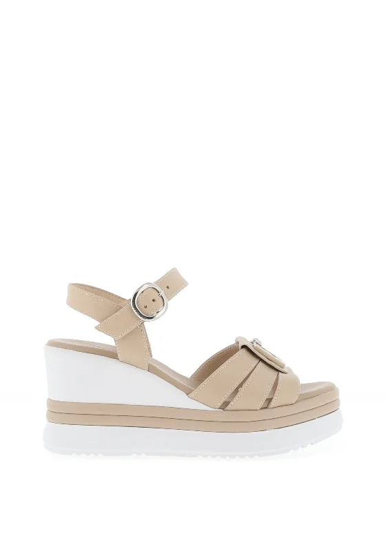 Nero Giardini Leather Logo Wedged Sandals, Nude