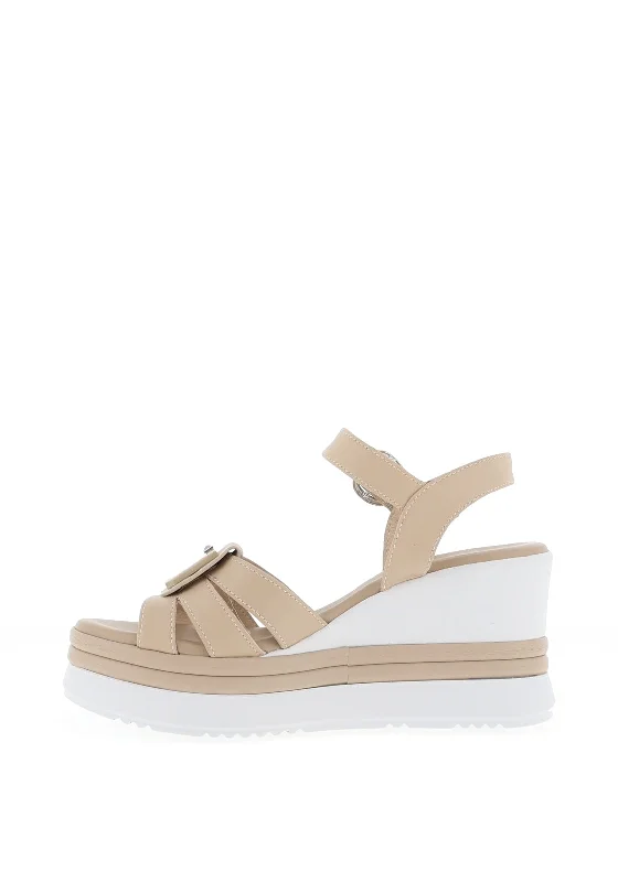 Nero Giardini Leather Logo Wedged Sandals, Nude