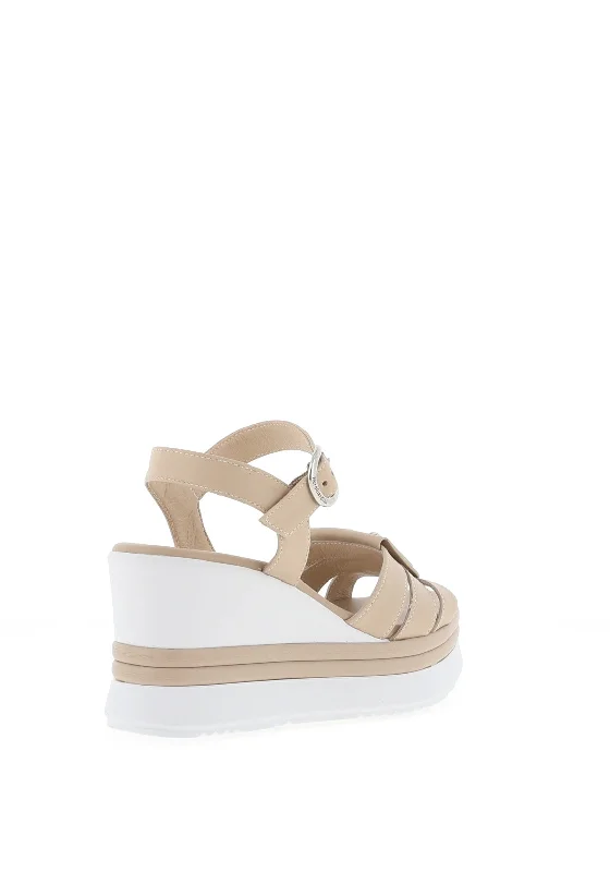 Nero Giardini Leather Logo Wedged Sandals, Nude