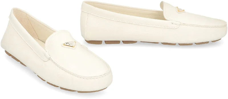 PRADA Ivory Grainy Leather Loafers