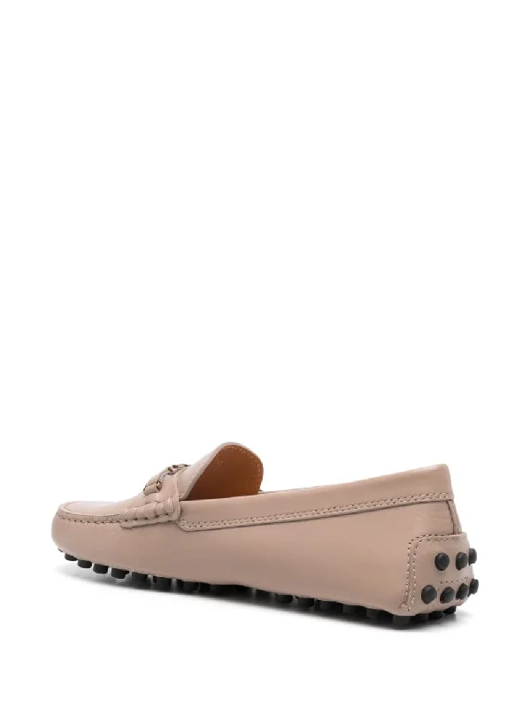 TOD'S Chic Beige Leather Loafers with Chain Detail