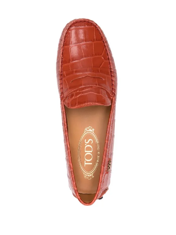 TOD'S Chic Croc-Embossed Leather Loafers with Penny Slot Detail