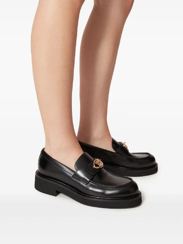 VALENTINO GARAVANI Elegant Black Leather Loafers with Gold-Tone Emblem