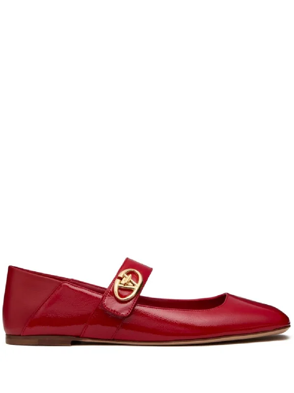 VALENTINO GARAVANI Chic Red Leather Ballet Flats with Signature VLogo