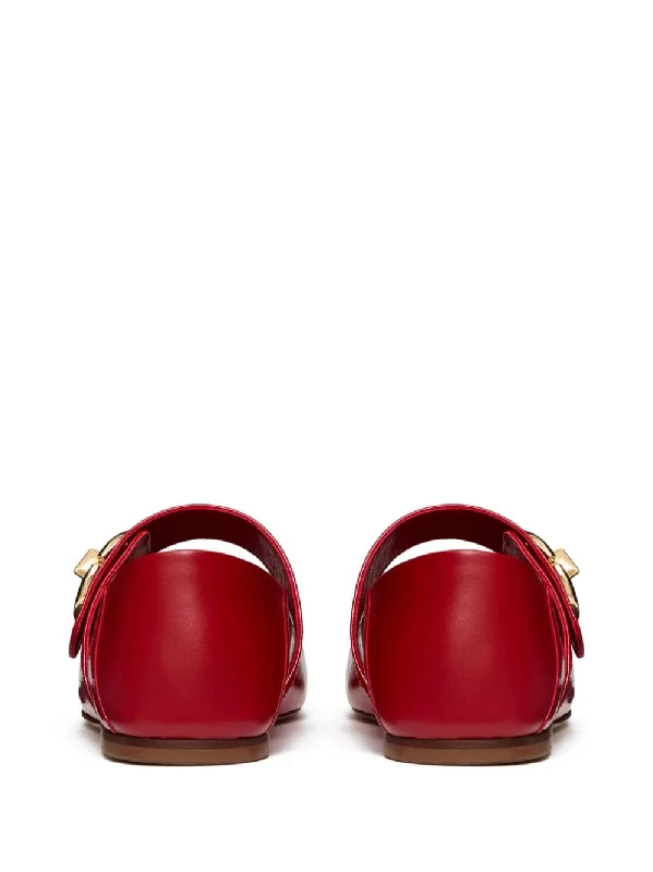 VALENTINO GARAVANI Chic Red Leather Ballet Flats with Signature VLogo