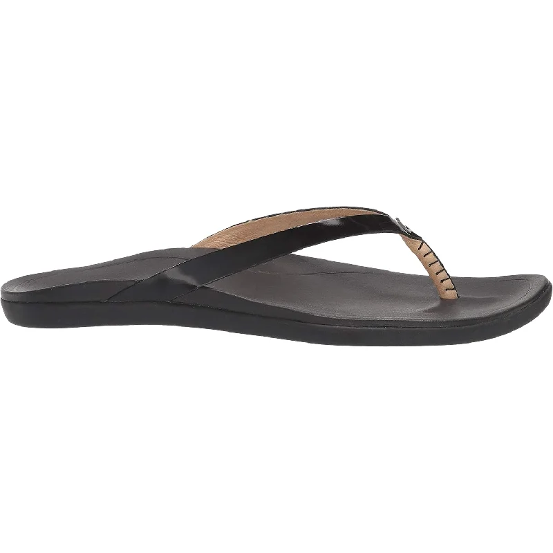 Women's OluKai Ho'Opio Black Leather