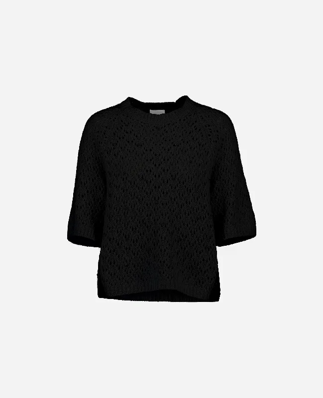 Rundhals Pullover aus Cashmere-Mischung in Schwarz