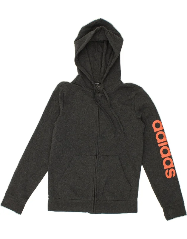 ADIDAS Womens Graphic Zip Hoodie Sweater UK 8/10 Small Black Cotton Best sweaters for winter