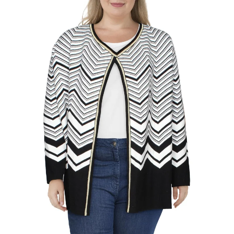 Belldini Womens Plus Chevron Open Front Cardigan Sweater Travel-friendly sweaters