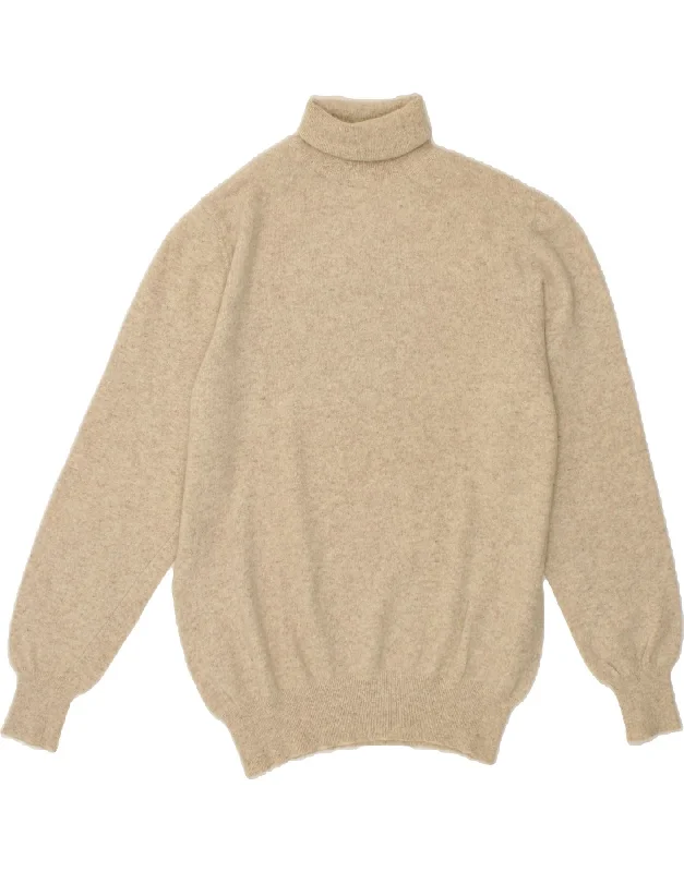 BENETTON Womens Roll Neck Jumper Sweater IT 52 2XL Beige Wool Zip-up sweaters