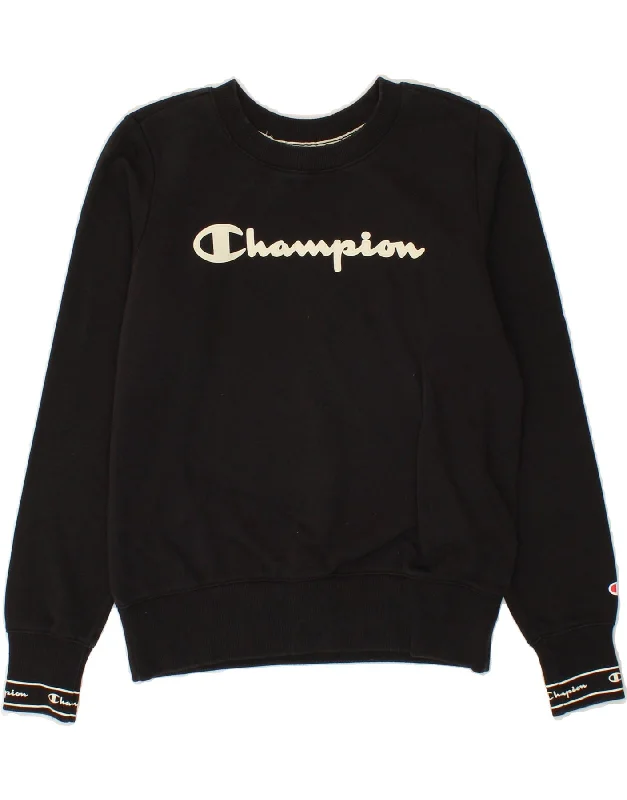 CHAMPION Womens Graphic Sweatshirt Jumper UK 10 Small Black Cotton Wool sweaters