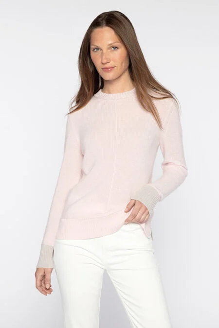 Kinross Cashmere Contrast Trim Rib Crew Cropped sweaters