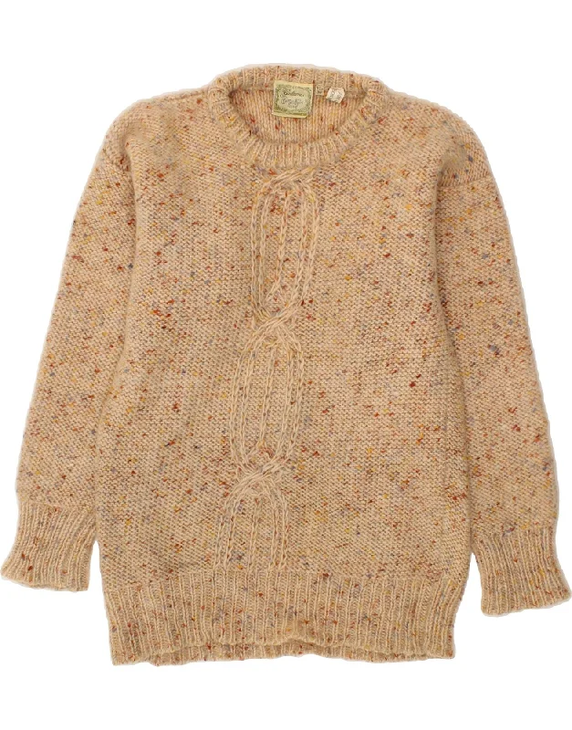 GAELTARRA Womens Crew Neck Jumper Sweater UK 14 Medium Beige Flecked Wool