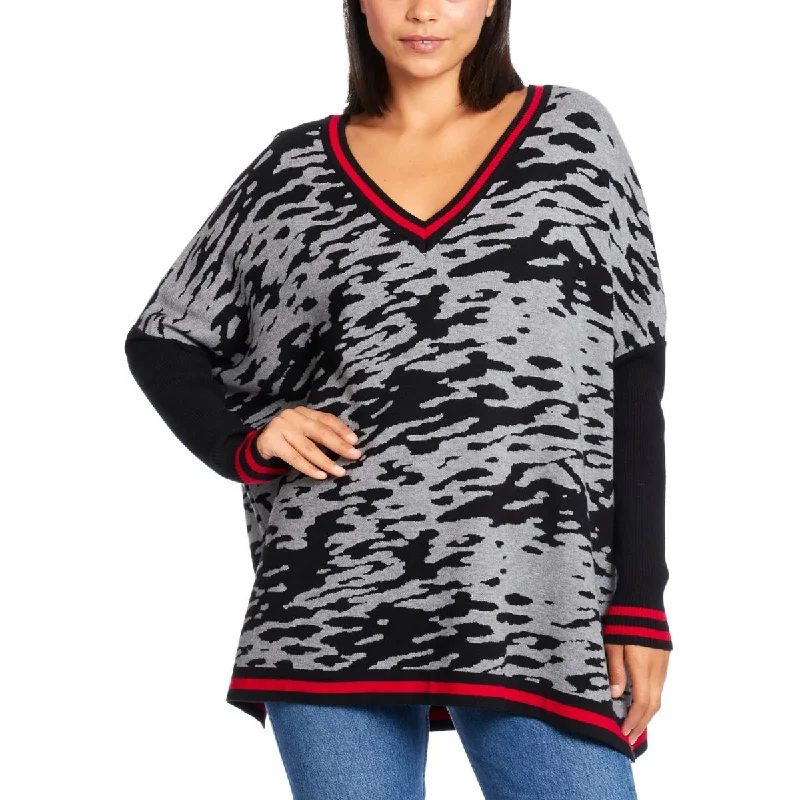 Joseph A. Womens Plus Poncho Ribbed Sleeves Pullover Sweater