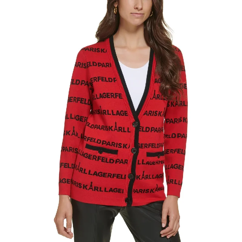 Karl Lagerfeld Paris Womens Logo Button Down Cardigan Sweater Turtleneck sweaters