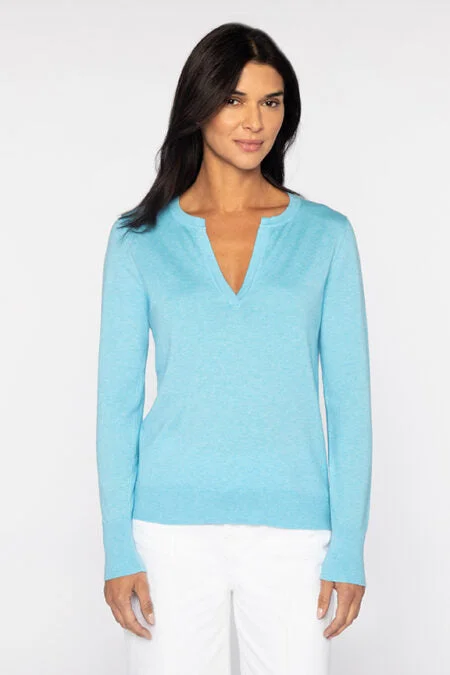 Kinross Cashmere Lurex Tipped Splitneck Crew