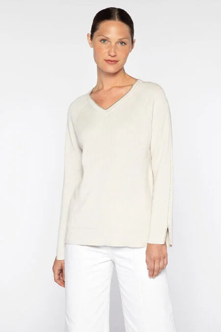 Kinross Cashmere Lurex Tipped Vee Elegant sweaters