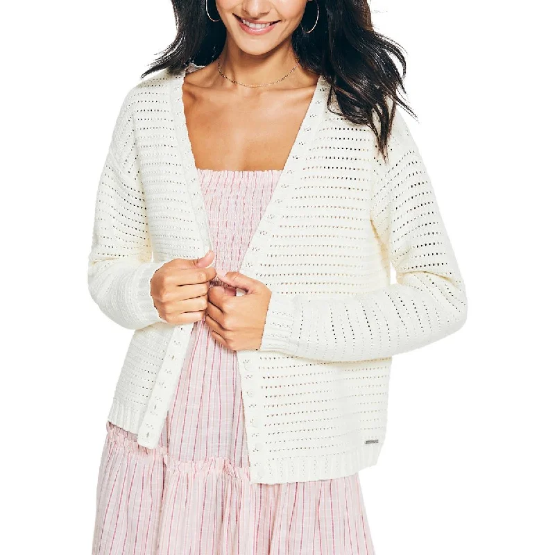 Nautica Womens Crochet Button Front Cardigan Sweater