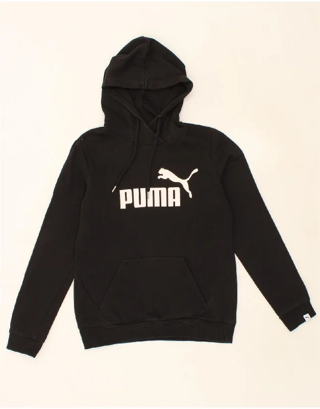 PUMA Womens Graphic Hoodie Jumper UK 10 Small Black Cotton