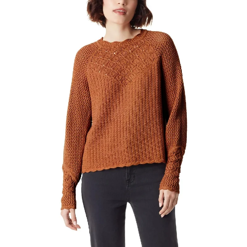 Sam Edelman Womens Open Stitch Yoke Crewneck Sweater