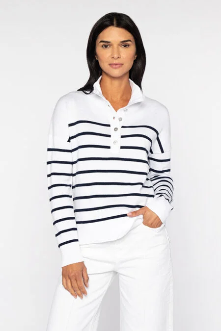 Kinross Cashmere Stripe Button Mock Classic sweaters