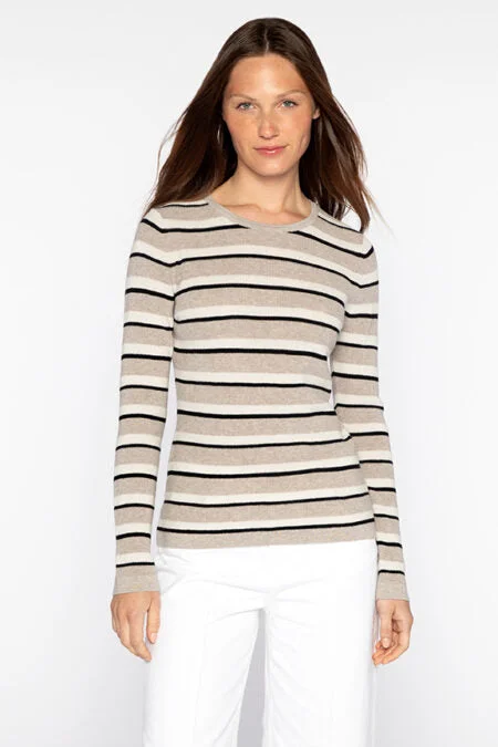 Kinross Cashmere Thermal Stripe Crew Cotton sweaters