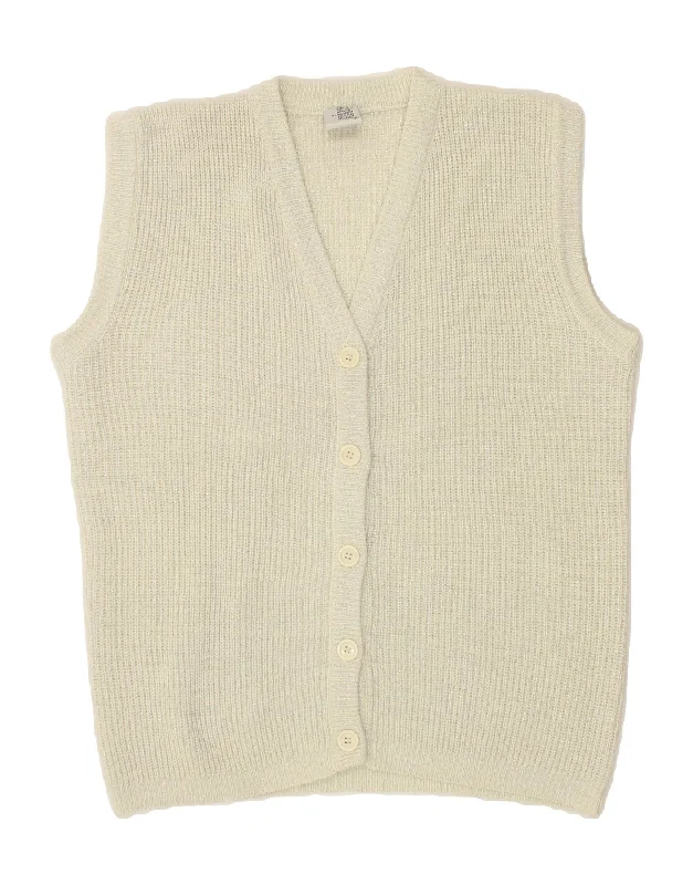 VINTAGE Womens Sleeveless Cardigan Sweater UK 14 Medium Beige Polyacrylic Kids' sweaters