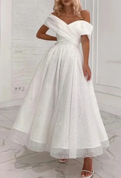 All Over Sparkle Tea Length Wedding Dress All Sizes/Colors Sexy Lace Gown